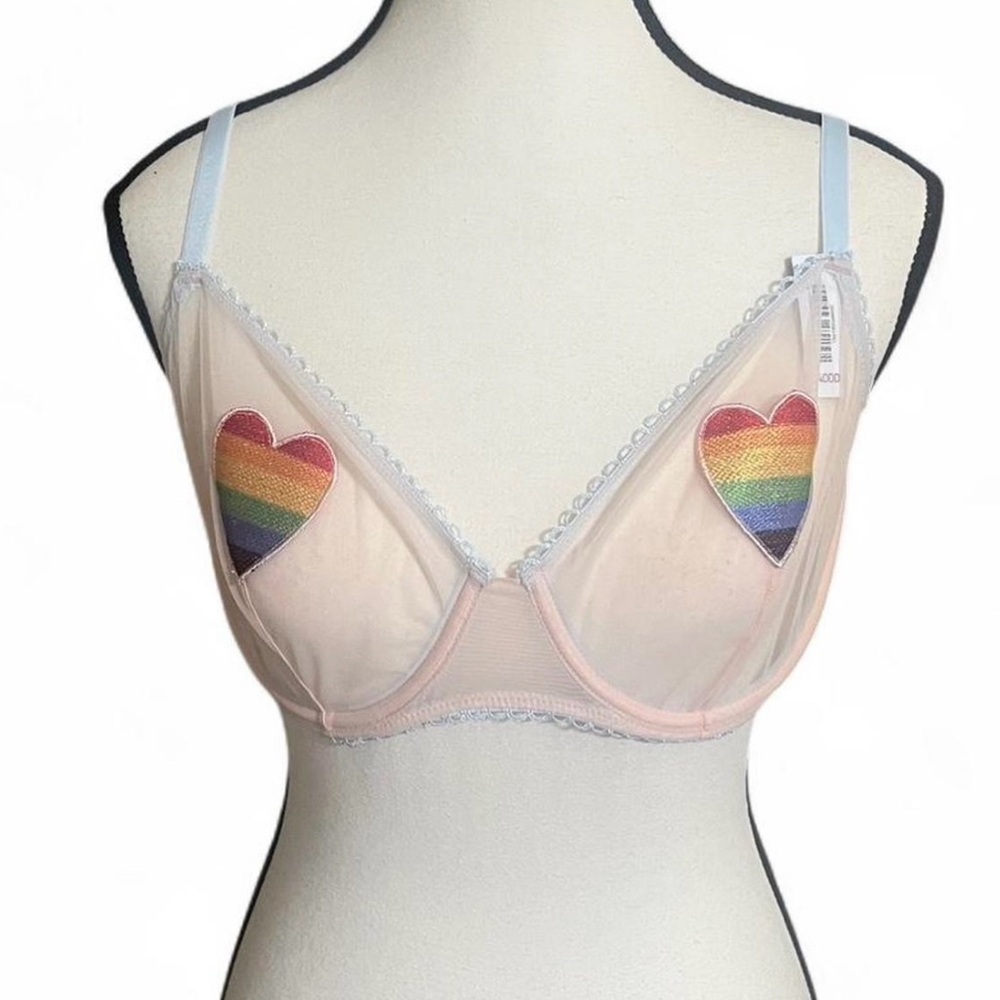 2/$24 Adore Me Bra Sz Various Alyshia Rainbow Heart Sheer Sexy Statement Piece